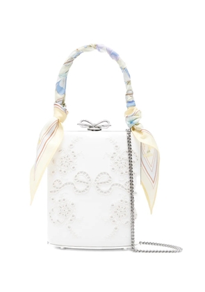 Self-Portrait bow-detail clutch bag - White