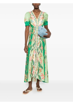 Saloni Lea floral-print V-neck midi dress - Green