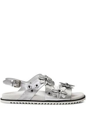Tod's flower-embellished buckle sandals - Silver