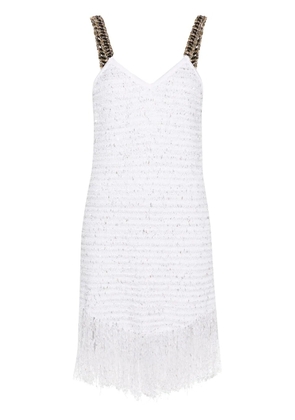 Balmain fringed Lurex tweed minidress - White