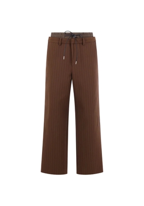 sacai pinstripe drawstring trousers - Brown