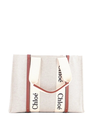 Chloé Pre-Owned Woody Canvas with Leather Large tote bag - Neutrals