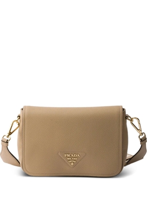 Prada logo-plaque flap leather shoulder bag - Neutrals