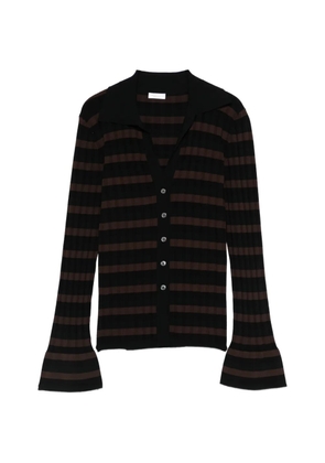 Roberto Collina striped V-neck ribbed shirt - Black
