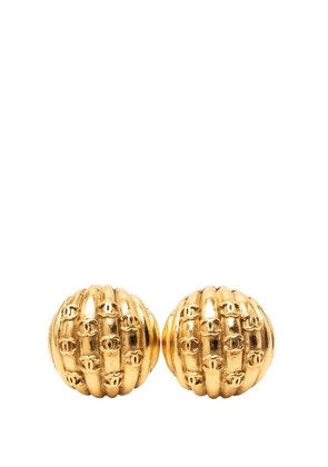 CHANEL Pre-Owned 1980-1990 Gold Plated Rows of CC Round Clip On Earrings costume earrings
