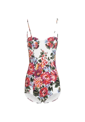 Dolce & Gabbana flower bouquet-print balconette one-piece swimsuit - White