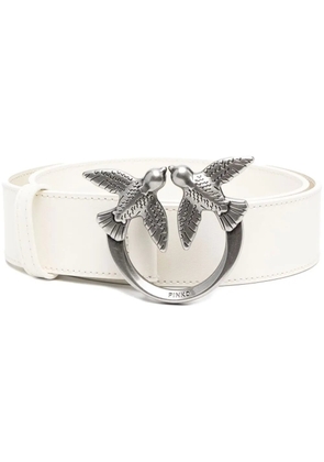 PINKO Love Berry logo-plaque leather belt - White