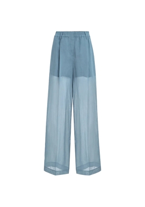 Brunello Cucinelli cotton organza sartorial track trousers with monili - Blue