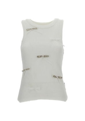 DES PHEMMES bow embellishment ribbed top - White