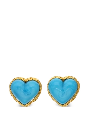 CHANEL Pre-Owned Gold Metal, Blue Gripoix Heart Earrings, 1993