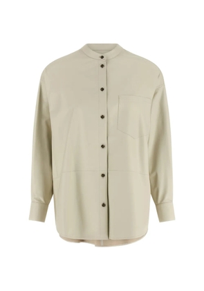 Yves Salomon mandarin-collar pocket leather shirt - Neutrals