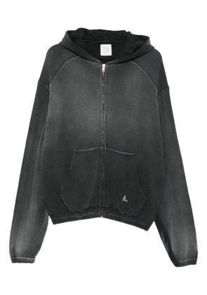 ROA waffle-knit zip-up hoodie - Black