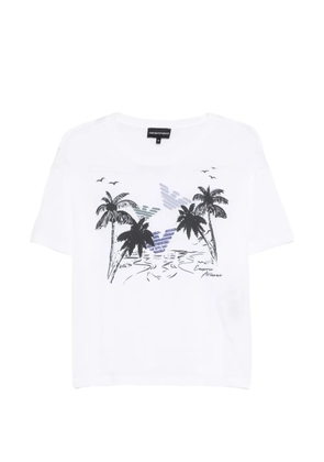 Emporio Armani palm tree printed T-shirt - White