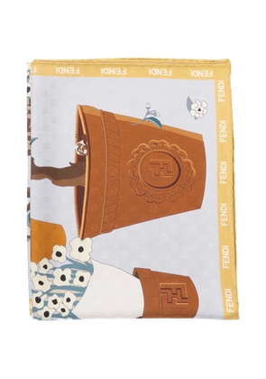 FENDI Gardening-print silk scarf - Blue