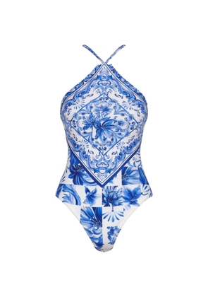 FARM Rio ruffled floral-print swimsuit - White