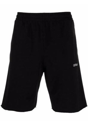 Off-White logo-print knee-length track shorts - Black