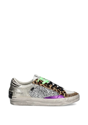 Crime London Sk8 Deluxe animal-print glitter-embellishment sneakers - Silver