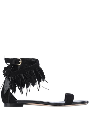 Tod's feather-trim sandals - Black