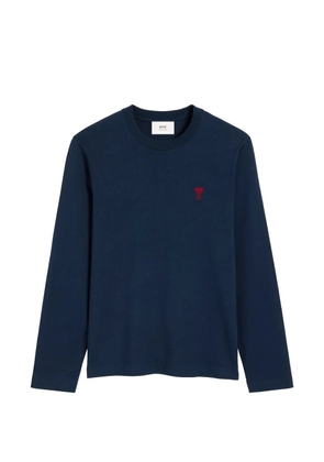 AMI Paris logo-embroidered organic-cotton long-sleeved T-shirt - Blue
