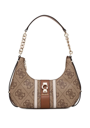 GUESS USA mini monogram stripe shoulder bag - Brown