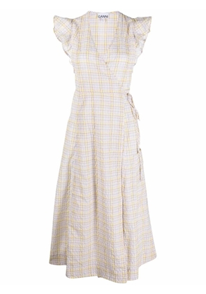 GANNI check-print wrap dress - Yellow