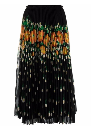 RED Valentino floral-print pleated midi skirt - Black