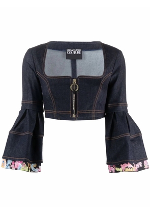 Versace Jeans Couture flounce-sleeved cropped top - Blue