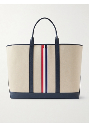 Thom Browne - Full-Grain Leather-Trimmed Cotton-Canvas Tote Bag - Men - Neutrals