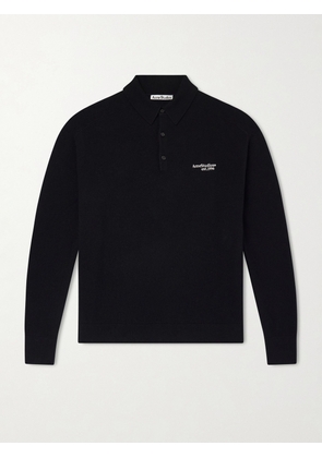 Acne Studios - Oversized Logo-Embroidered Wool and Yak-Blend Polo Sweater - Men - Black - XS
