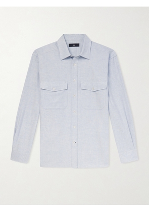 Dunhill - Micro-Checked Cotton and Cashmere-Blend Shirt - Men - Blue - S