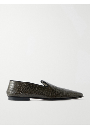 TOM FORD - Steven Grosgrain-Trimmed Croc-Effect Leather Loafers - Men - Brown - EU 40
