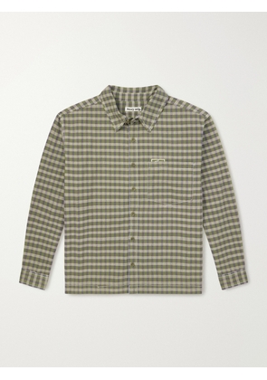 Story mfg. - Bracken Appliquéd Checked Organic Cotton Shirt - Men - Green - XS