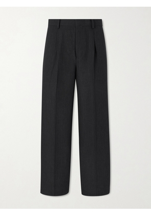 ATON - Straight-Leg Pleated Linen and Wool-Blend Suit Trousers - Men - Black - S