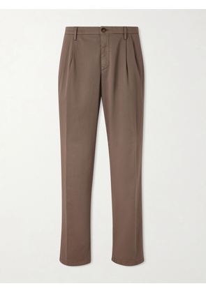 Canali - Straight-Leg Pleated Cotton-Blend Gabardine Trousers - Men - Brown - IT 46