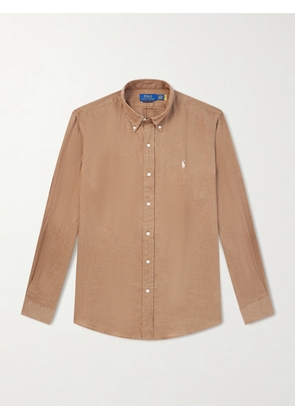 Polo Ralph Lauren - Button-Down Collar Logo-Embroidered Linen Shirt - Men - Brown - XS