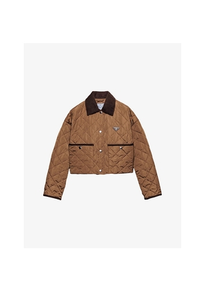 Womens Prada Lightweight Triangle-Logo Cropped Nylon Jacket