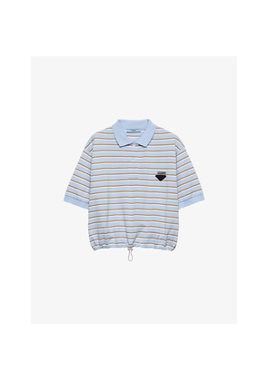 Womens Prada Cropped Stripe Cotton Piqué Polo Shirt