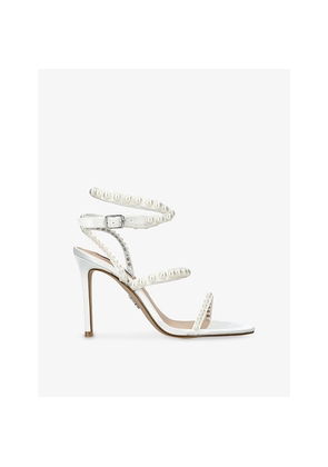 Womens Steve Madden Teena Faux Pearl-Embellished Satin Heeled Sandals