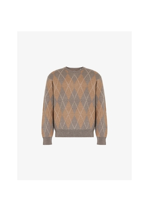 Mens Frame Argyle-Pattern Crewneck Knitted Jumper