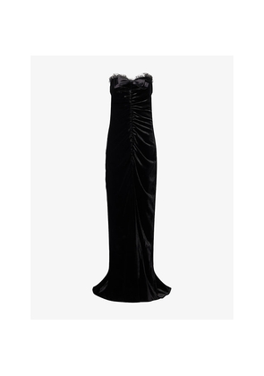 Womens Alessandra Rich Bow-Embellished Lace-Trimmed Velvet Gown