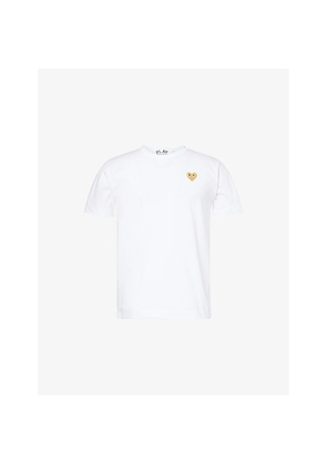 Mens Comme Des Garcons Play Embroidered-Logo Crewneck Cotton T-Shirt