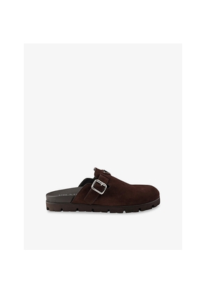 Mens Prada Logo-Plaque Suede Mules