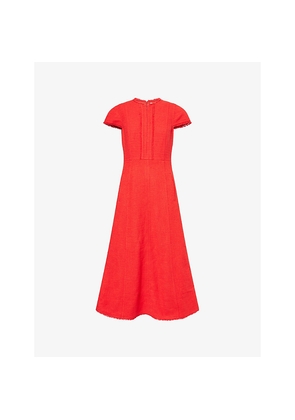 Womens Me And Em Fringe-Trim Cotton Tweed Midi Dress