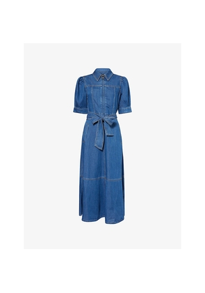 Womens Me And Em Fit and Flare Short-Sleeve Denim Midi Dress