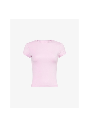 Womens Bo+Tee Slim-Fit Round-Neck Stretch-Woven Top