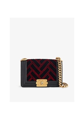 Womens Reselfridges Pre-Loved Chanel Boy Flap Chevron-Velvet and Leather Shoulder Bag