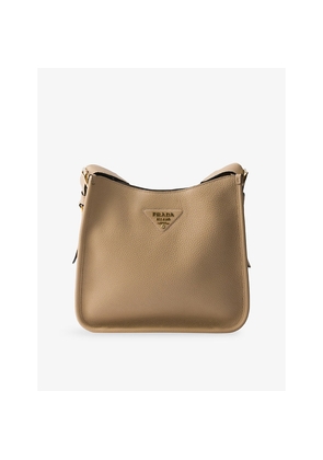 Womens Prada Logo-Plaque Medium Leather Shoulder Bag