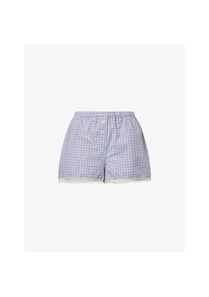 Womens Cou Cou Intimates The Boxer Check-Print Cotton-Poplin Shorts