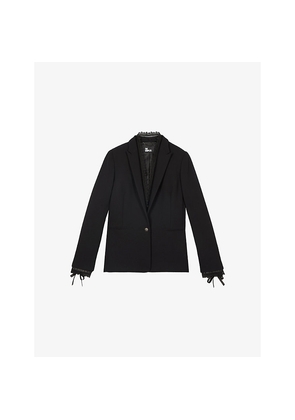 Womens The Kooples Single-Breasted Lace-Trim Woven Blazer