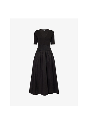 Womens Me And Em V-Neck Smocked Stretch-Cotton Maxi Dress